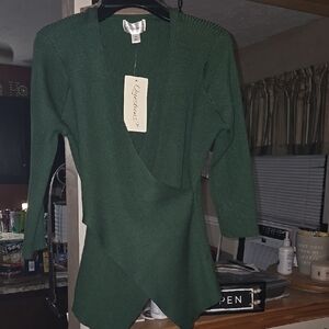 Green Cardigan Sweater with Fine Knit Texture